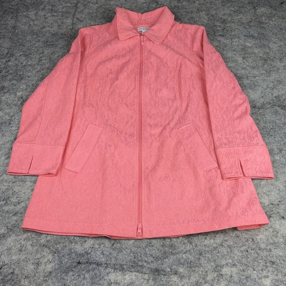 Susan Graver Women's Large Pink Textured Lace Zip Up Longline Jacket Spring